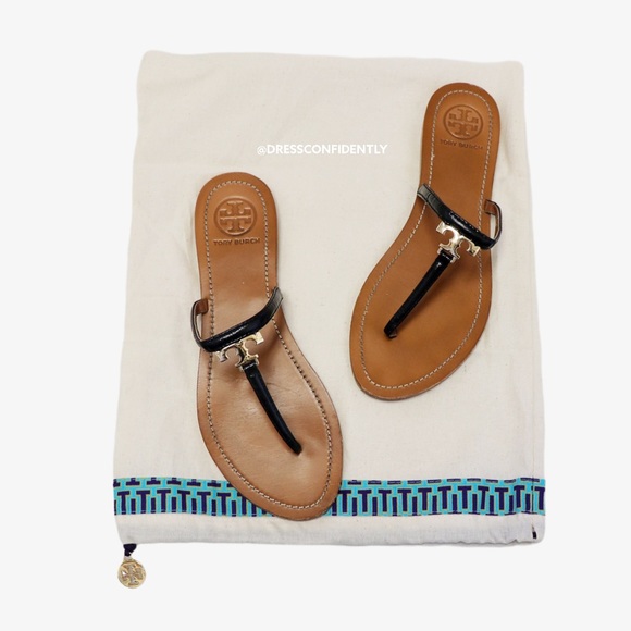 Tory Burch T Logo Flat Thong Leather Sandals